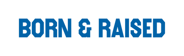 Born & Raised wordmark, blue